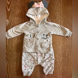 Disney Minnie and Mickey Sweatsuit Set with Ears on Hood - 0-3M